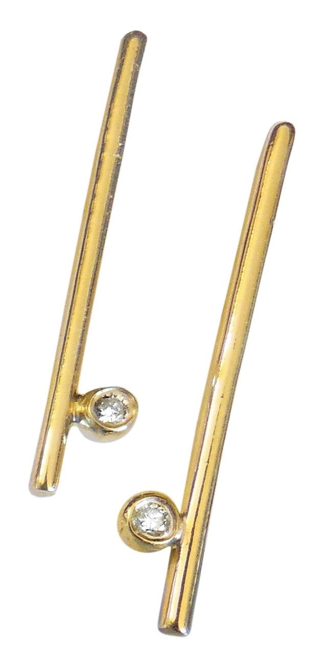 Dot & Line- 14K gold earrings with one diamond dot, and inspirational messages-9