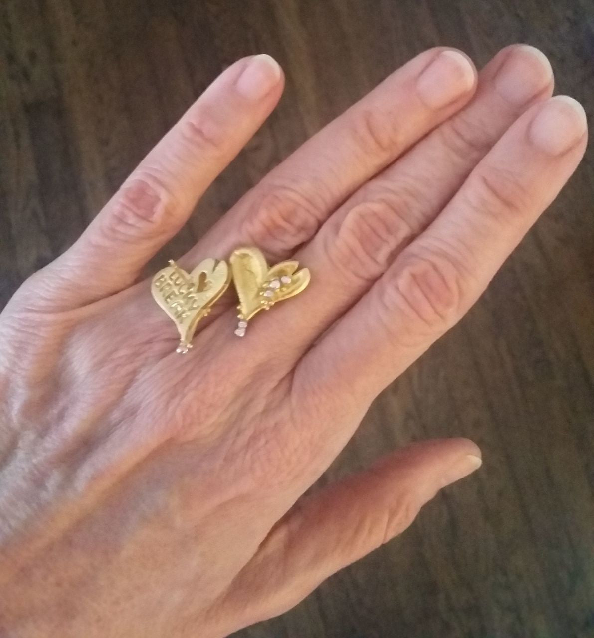 Hearts-Lucky Break Earrings-14K Gold with Overflowing Diamonds-3