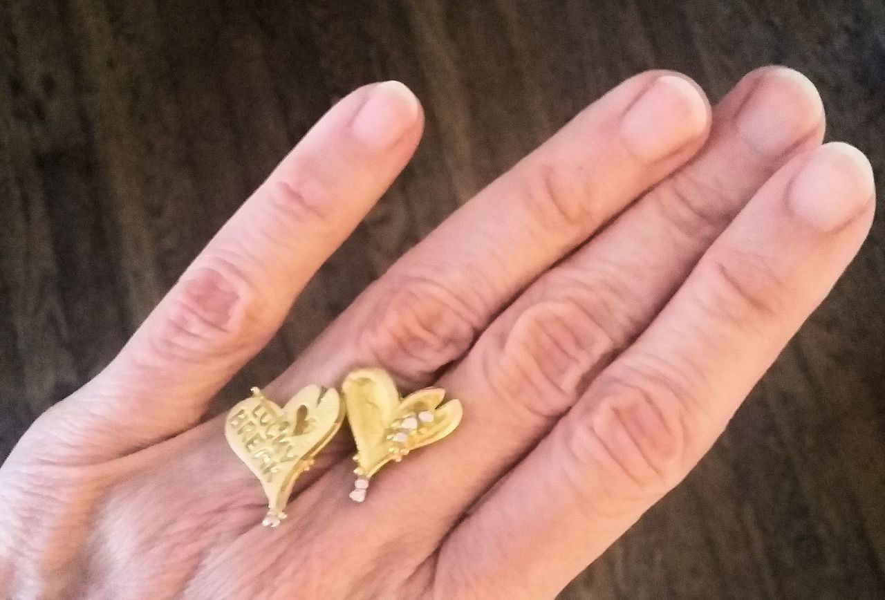 Hearts-Lucky Break Earrings-14K Gold with Overflowing Diamonds-7
