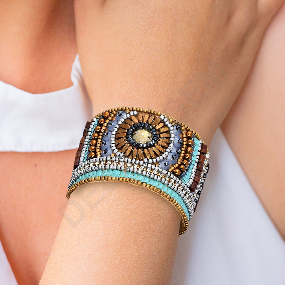 Colorful Bohemian Boho Seed Bead Loom Bracelet, Ethnic Large Cuff Bracelets For Women FBR1010