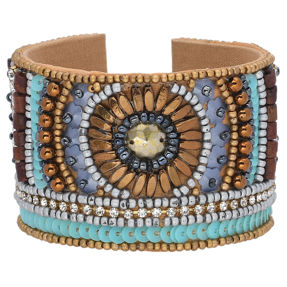 Colorful Bohemian Boho Seed Bead Loom Bracelet, Ethnic Large Cuff Bracelets For Women FBR1010