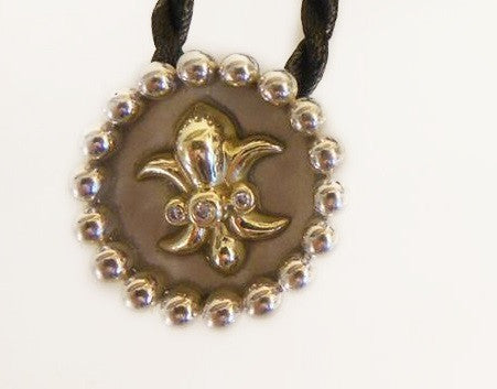 Fleur De Lis Pendant/Necklace or Pearl Enhancer-Silver, 18K Gold, Center Diamonds-7