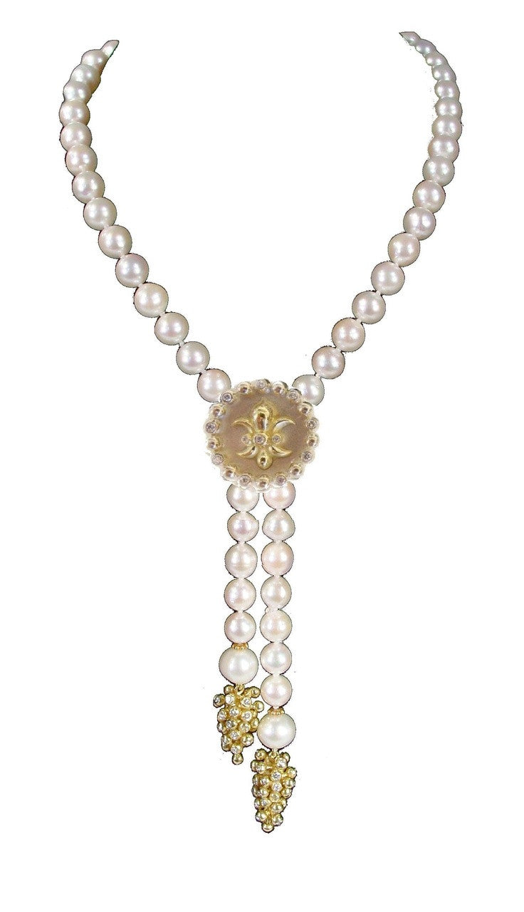 Fleur De Lis Pendant/Necklace or Pearl Enhancer-Silver, 18K Gold, Center Diamonds-13