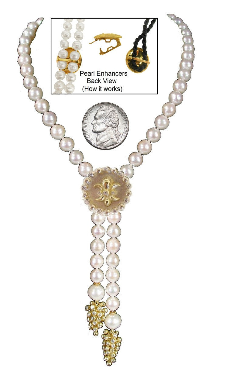 Fleur De Lis Pendant/Necklace or Pearl Enhancer-Silver, 18K Gold, Center Diamonds-14