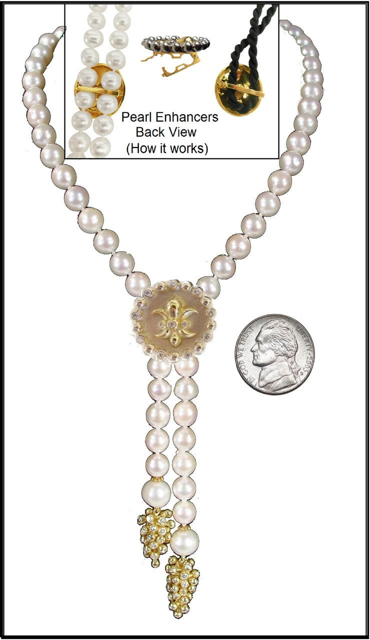 Fleur De Lis Pendant/Necklace or Pearl Enhancer-Silver, 18K Gold, Center Diamonds-23