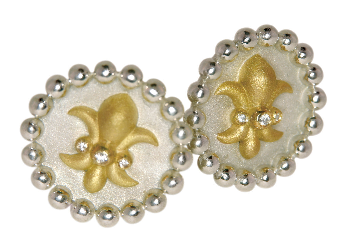 Fleur De Lis Pendant/Necklace or Pearl Enhancer-Silver, 18K Gold, Center Diamonds-10