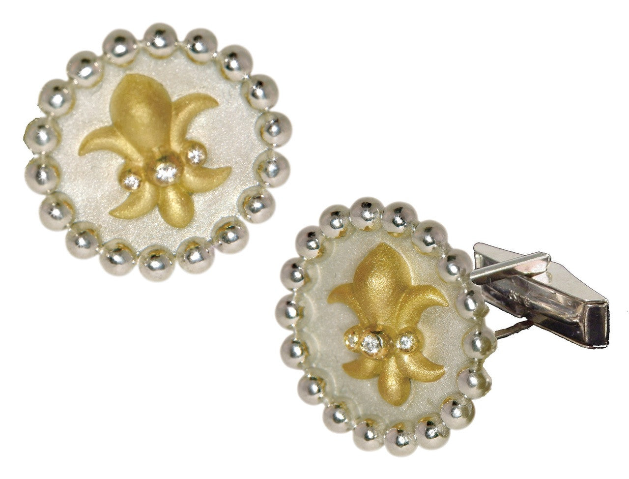 Fleur De Lis Pendant/Necklace or Pearl Enhancer-Silver, 18K Gold, Center Diamonds-26