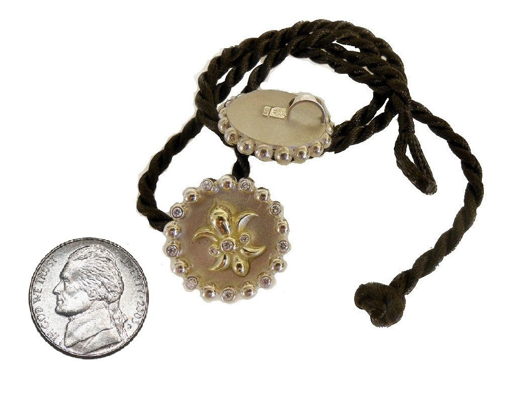 Fleur De Lis Pendant/Necklace or Pearl Enhancer-Silver, 18K Gold, Center Diamonds-1