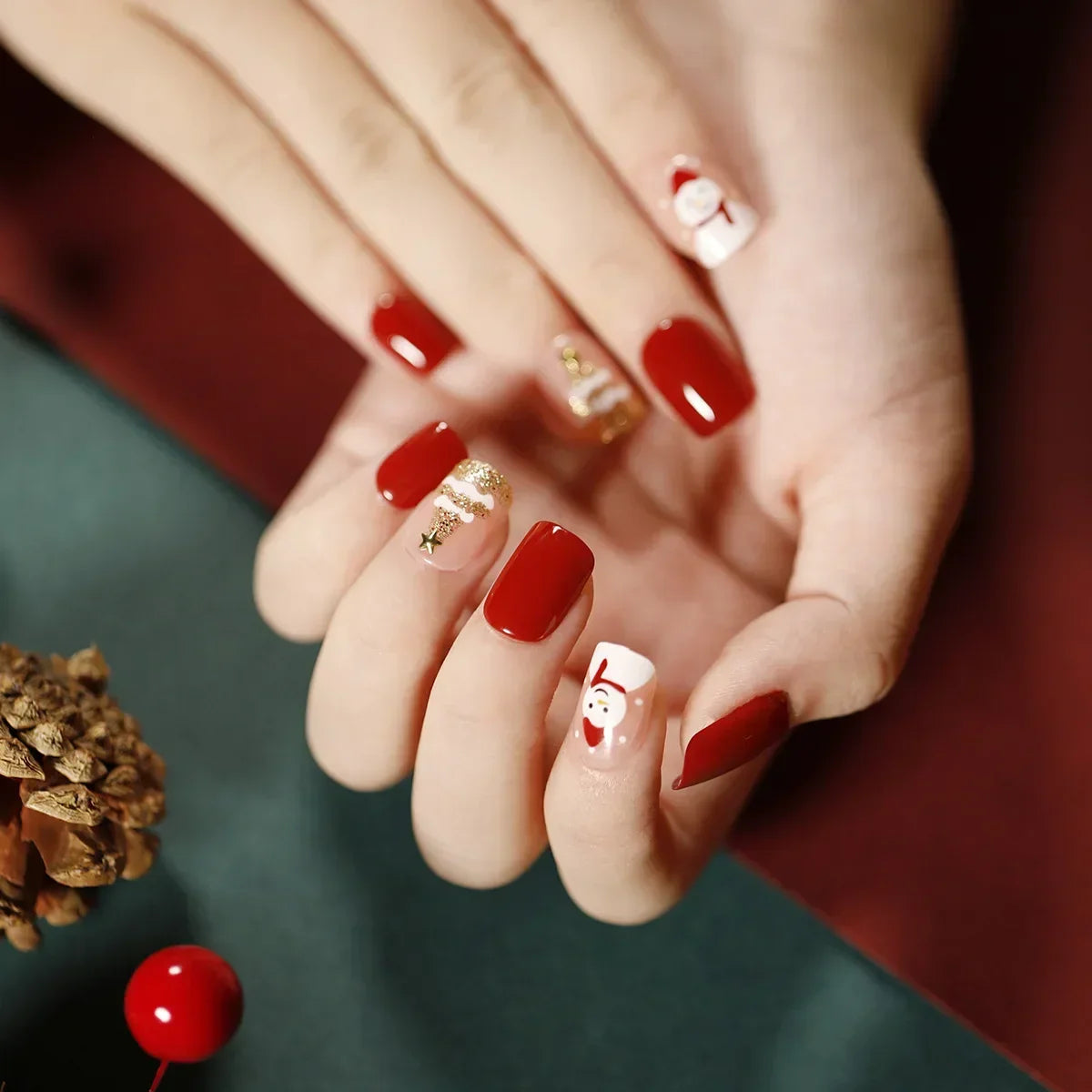 Gold Powder Christmas Fake Nails