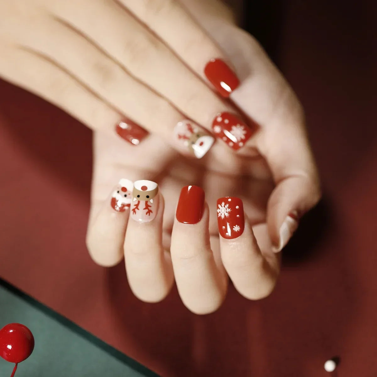 Gold Powder Christmas Fake Nails