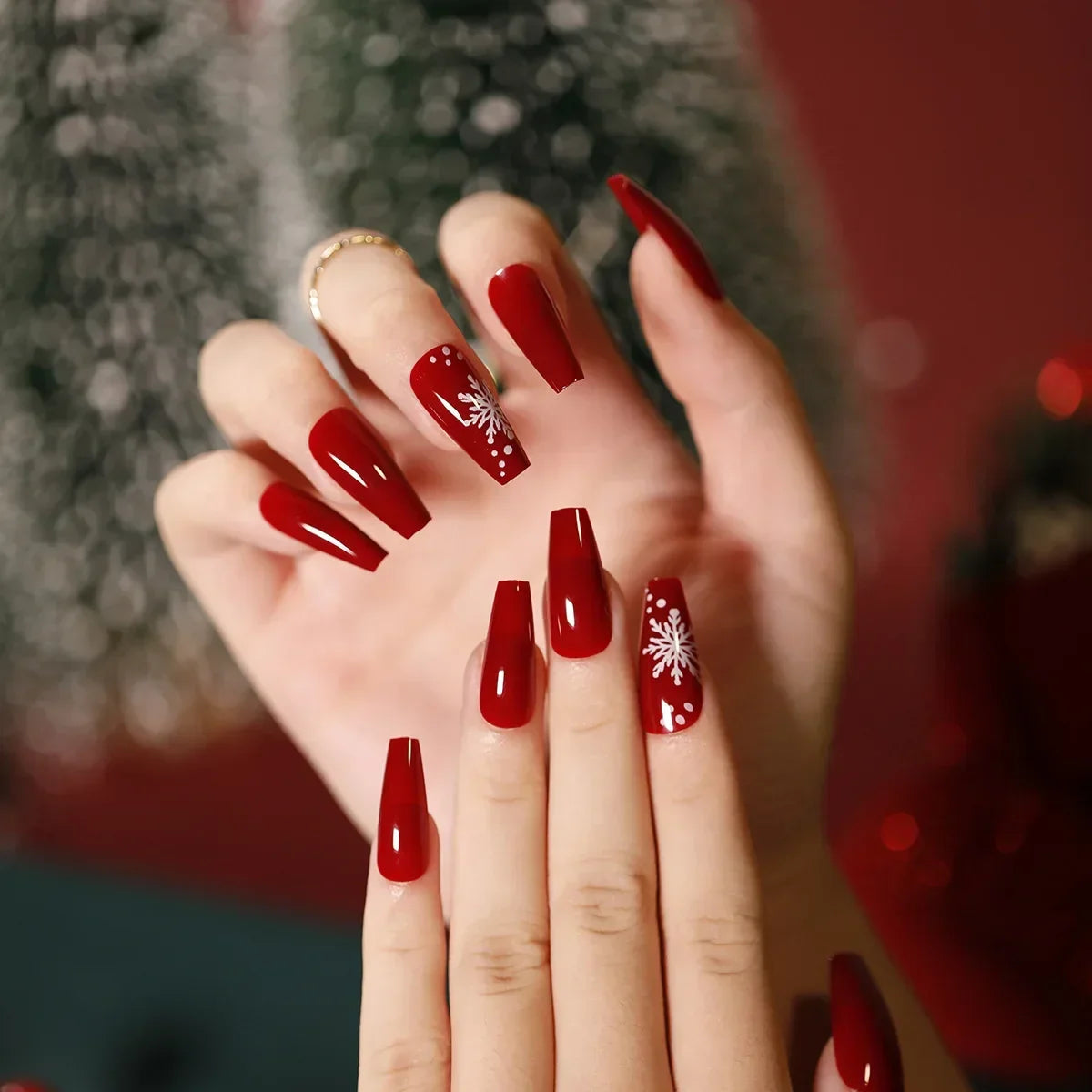 Gold Powder Christmas Fake Nails