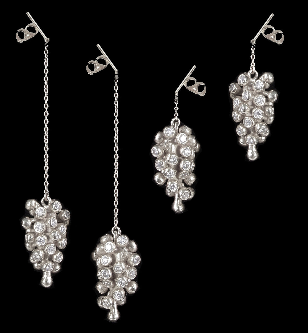 Grapes Drop Earrings: Sterling Silver with Diamonds and Plate Options-5