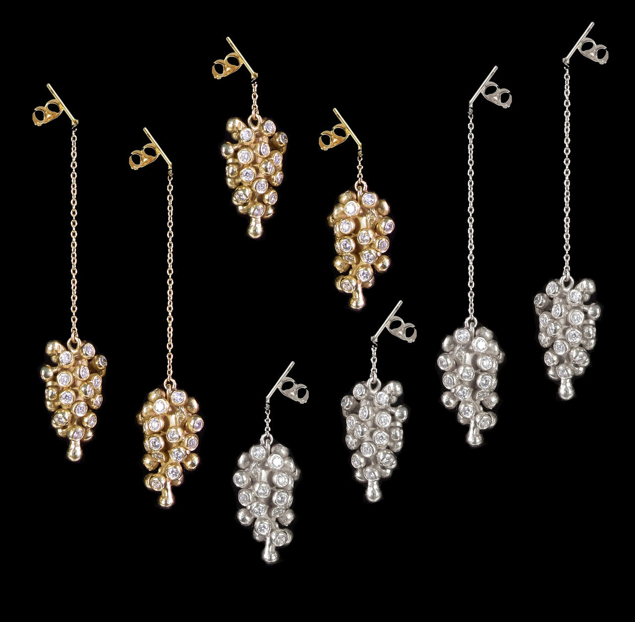 Grapes Drop Earrings: Sterling Silver with Diamonds and Plate Options-7