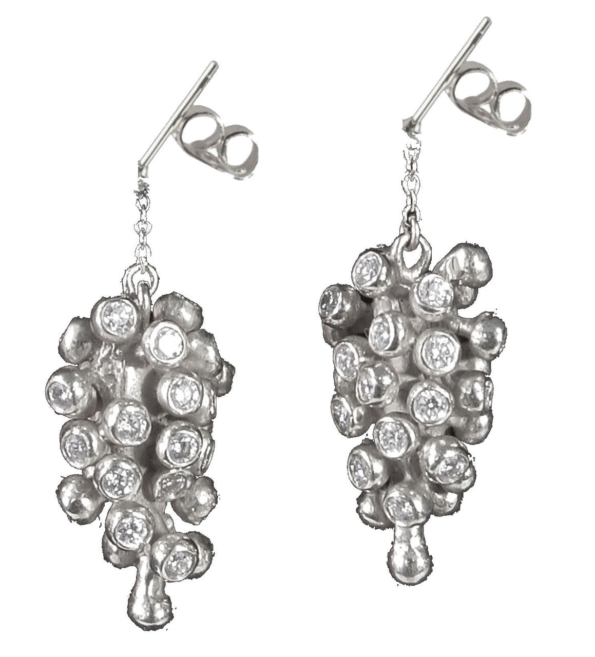 Grapes Drop Earrings: Sterling Silver with Diamonds and Plate Options-0