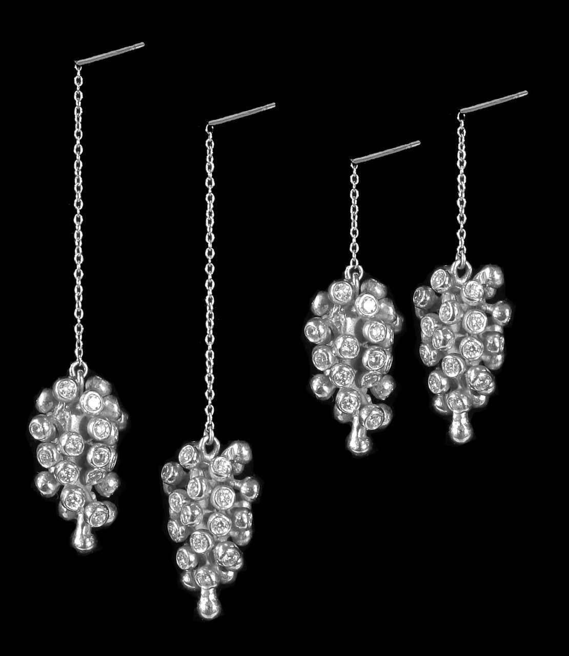 Grapes Drop Earrings: Sterling Silver with Diamonds and Plate Options-1