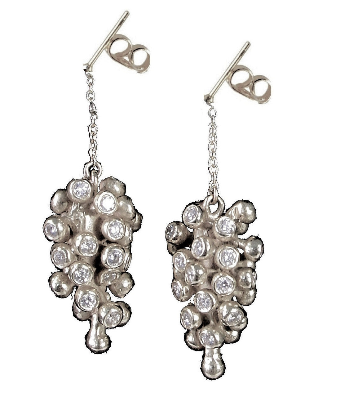 Grapes Drop Earrings: Sterling Silver with Diamonds and Plate Options-9