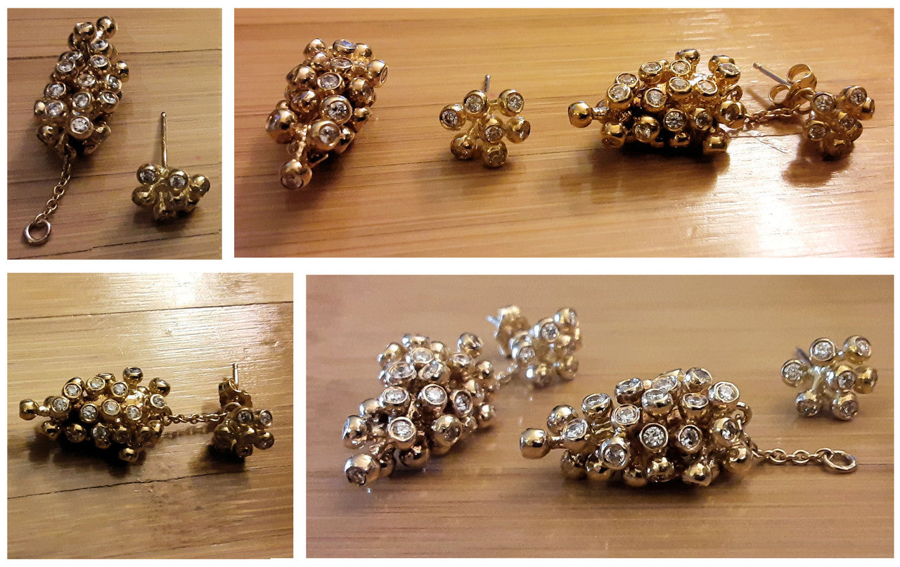 Grapes Drop Earrings: Sterling Silver with Diamonds and Plate Options-2