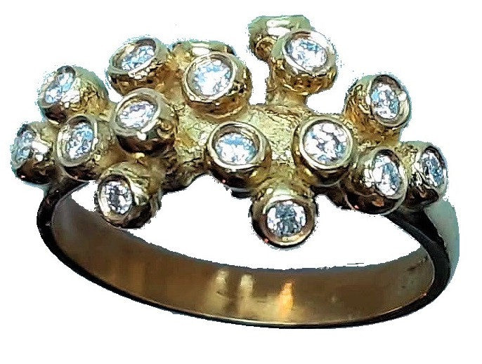 Grapes Ring, 14K Gold with Diamonds