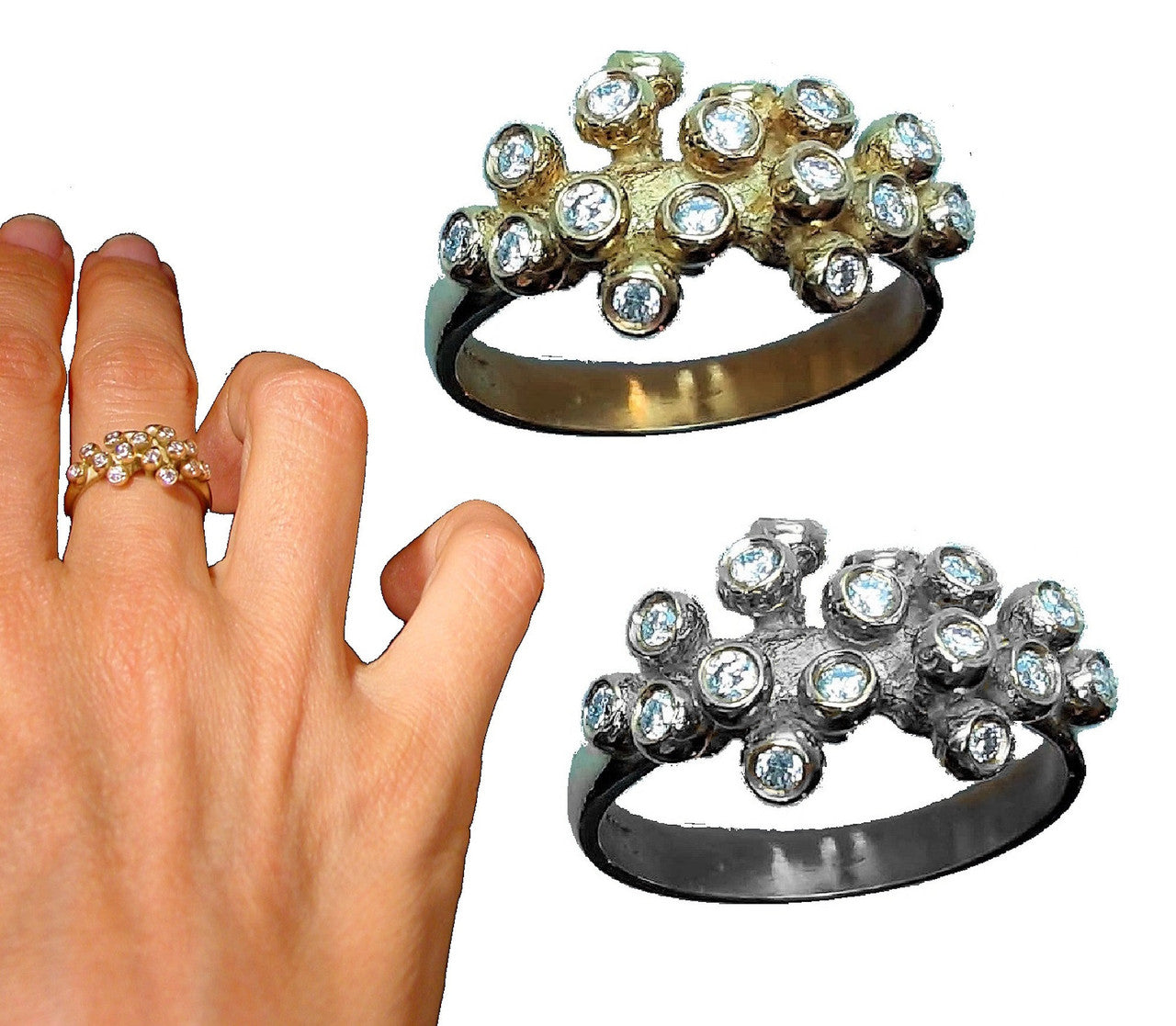 Grapes Ring, 14K Gold with Diamonds