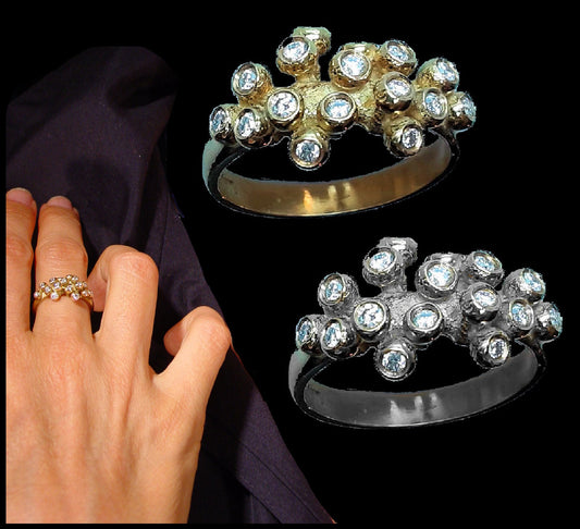 Grapes Ring, 14K Gold with Diamonds