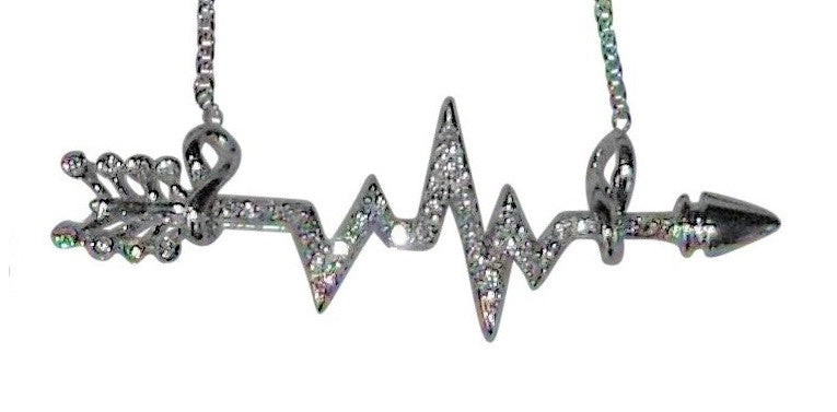 Custom Design: Heartbeat Arrow with Infinity links- Necklace- 14K gold with diamonds-0