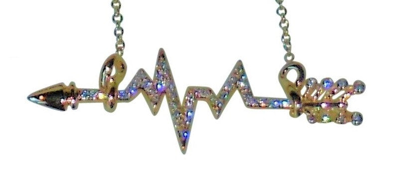 Custom Design: Heartbeat Arrow with Infinity links- Necklace- 14K gold with diamonds-1
