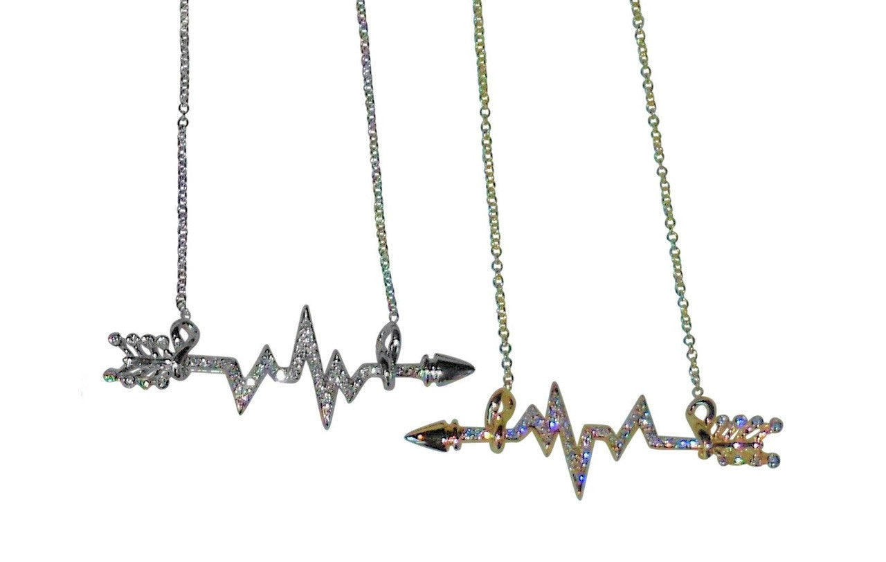 Custom Design: Heartbeat Arrow with Infinity links- Necklace- 14K gold with diamonds-3