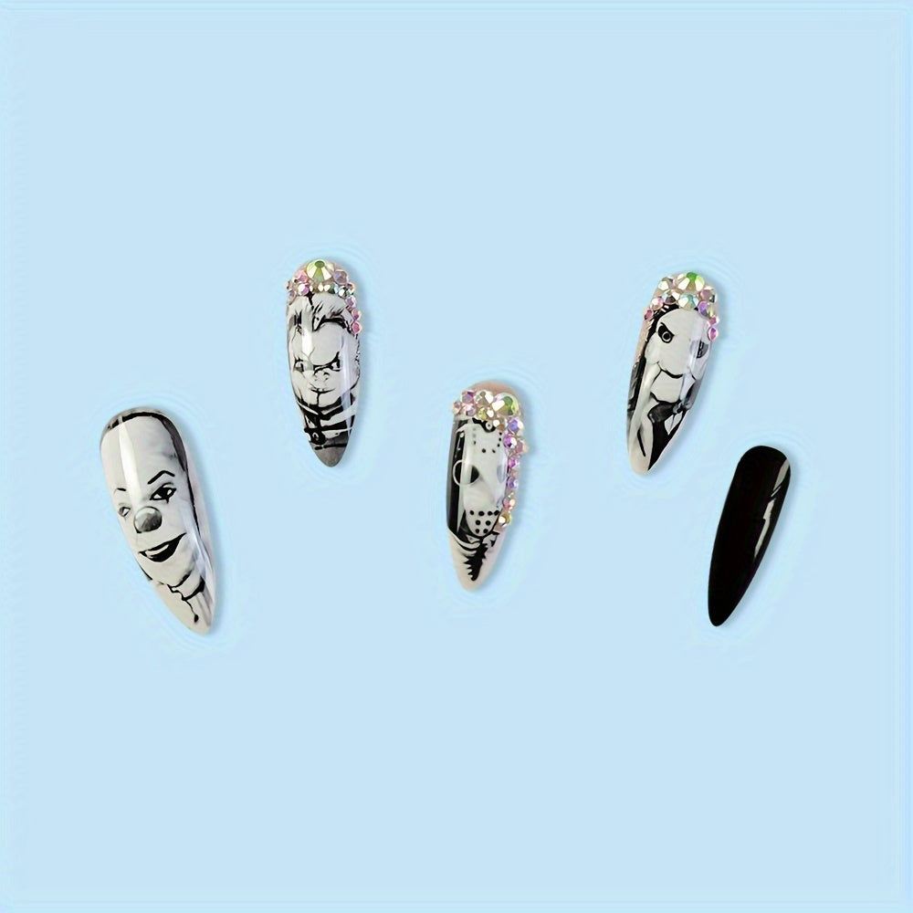 Holiday-Themed Long Almond Press-On Nails