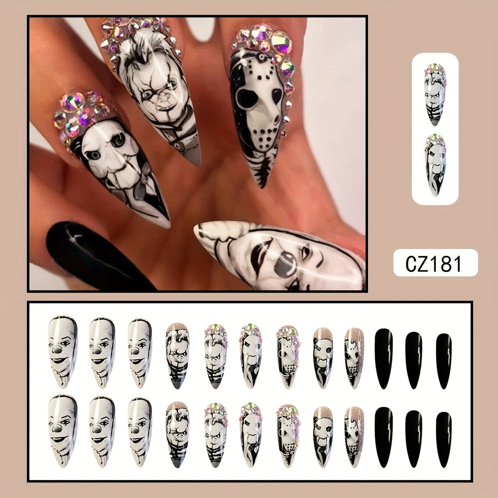 Holiday-Themed Long Almond Press-On Nails