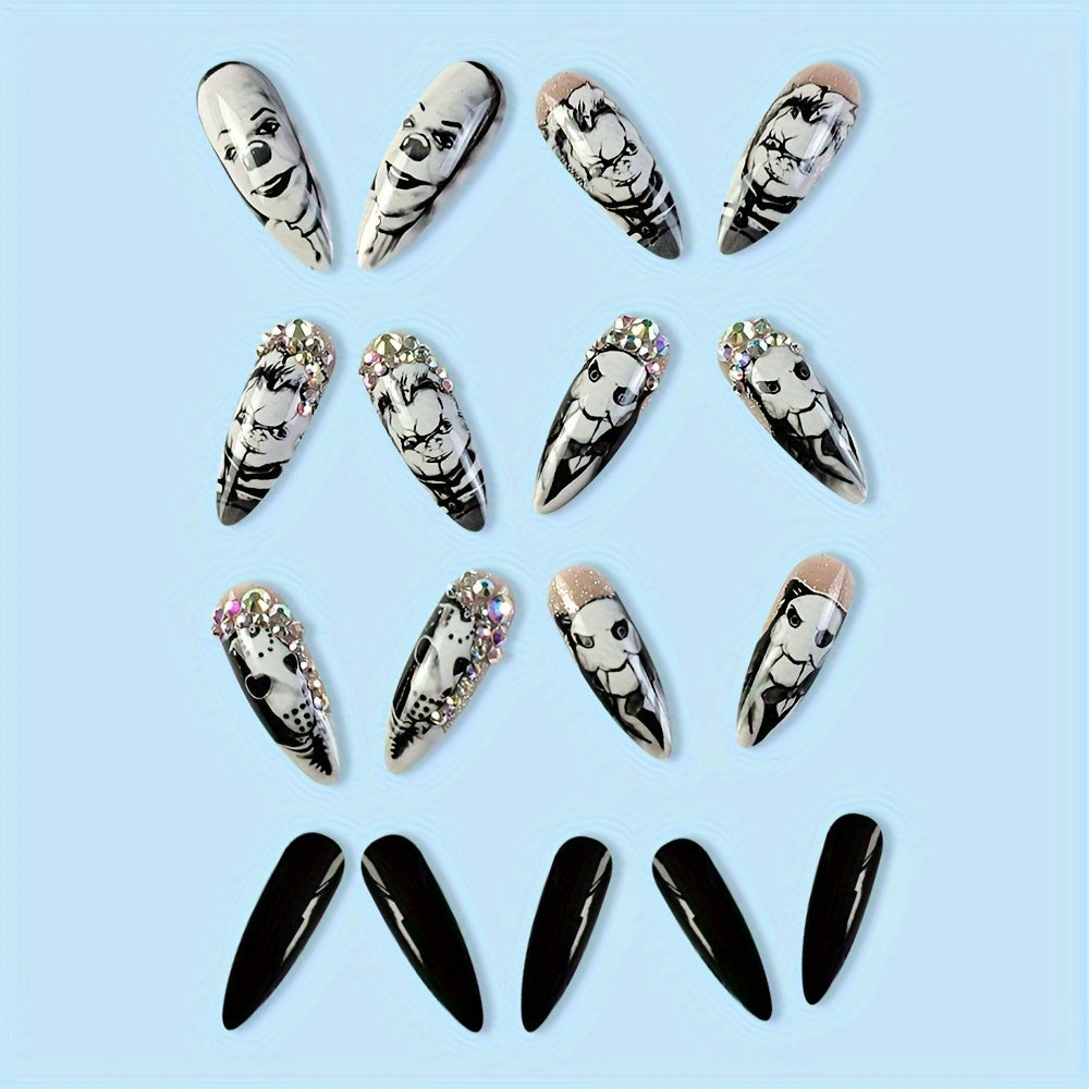Holiday-Themed Long Almond Press-On Nails