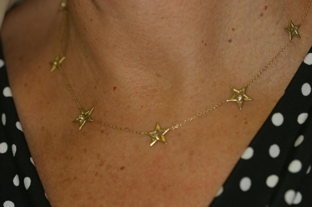 Stars-Chain of Stars Necklace-14K gold with diamonds