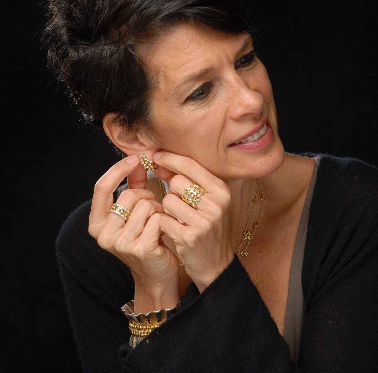 Crown Stacking Ring- Larger of 2 Narrow Versions-18K Gold & Diamonds-5