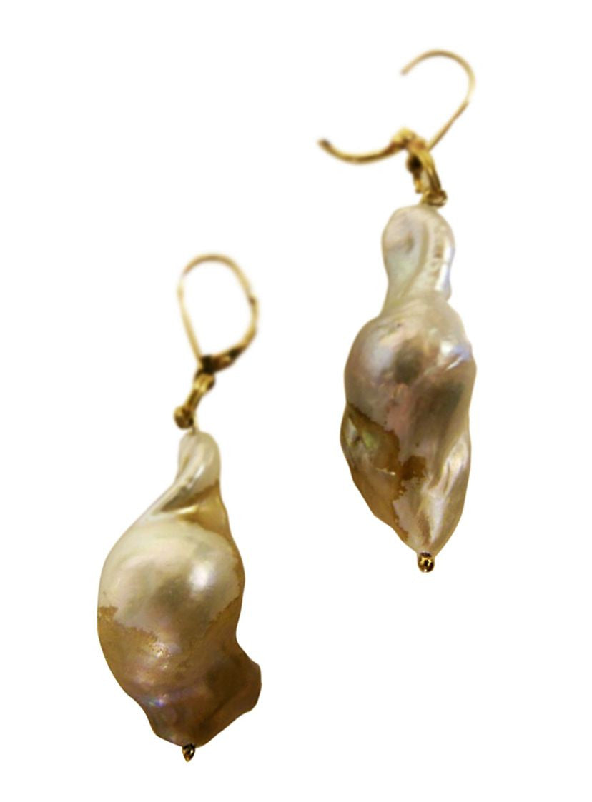 Jumbo White Baroque Chinese Freshwater Pearl Earrings-One of a kind-010-2