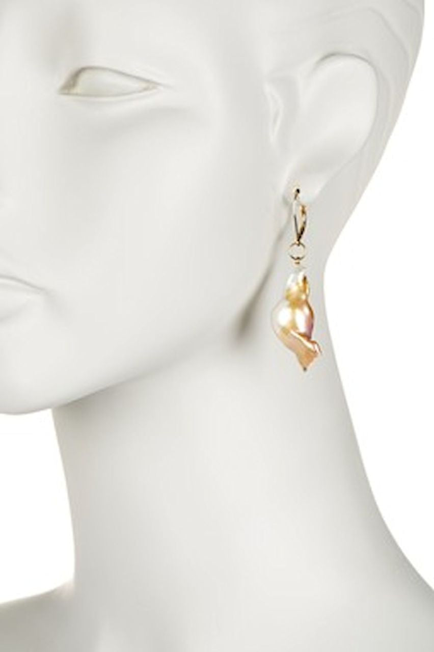 Jumbo White Baroque Chinese Freshwater Pearl Earrings-One of a kind-010-3