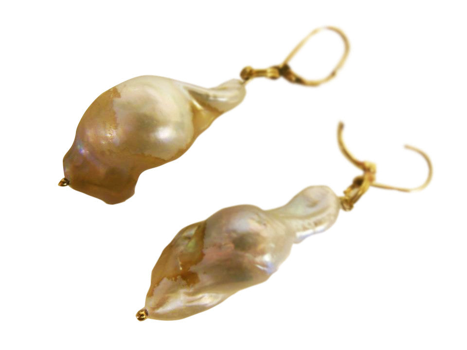 Jumbo White Baroque Chinese Freshwater Pearl Earrings-One of a kind-010-0