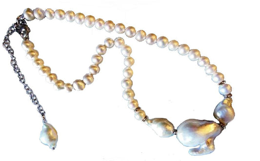 White on white on white.  Jumbo baroque on baroque on round Chinese Freshwater Pearls