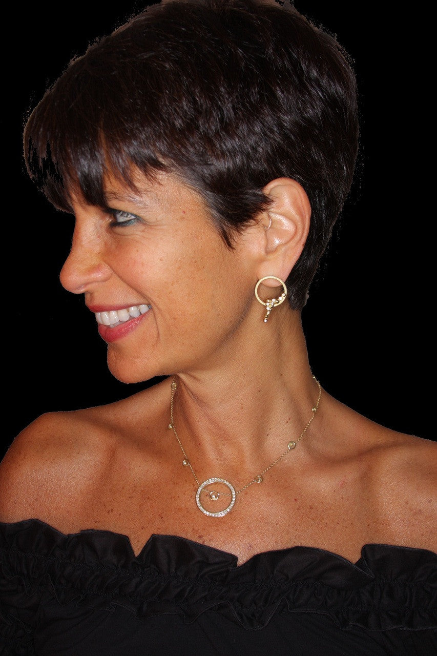 Karma Sideways Hoop Earrings- Sterling Silver with diamonds-13