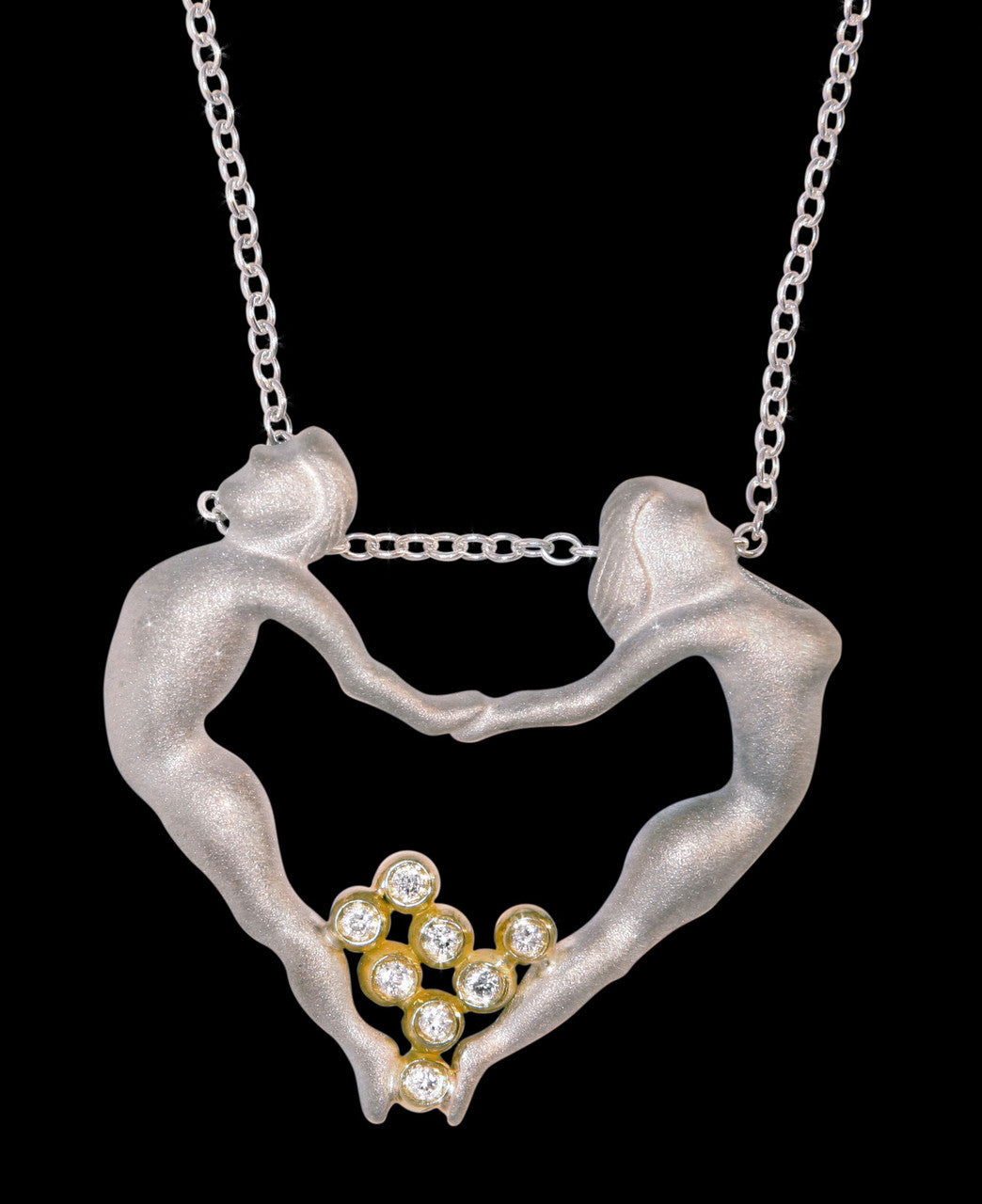 Dancing Couple Heart Necklace: Love is Everywhere. Diamonds in 18K Gold in Sterling Silver Heart-9