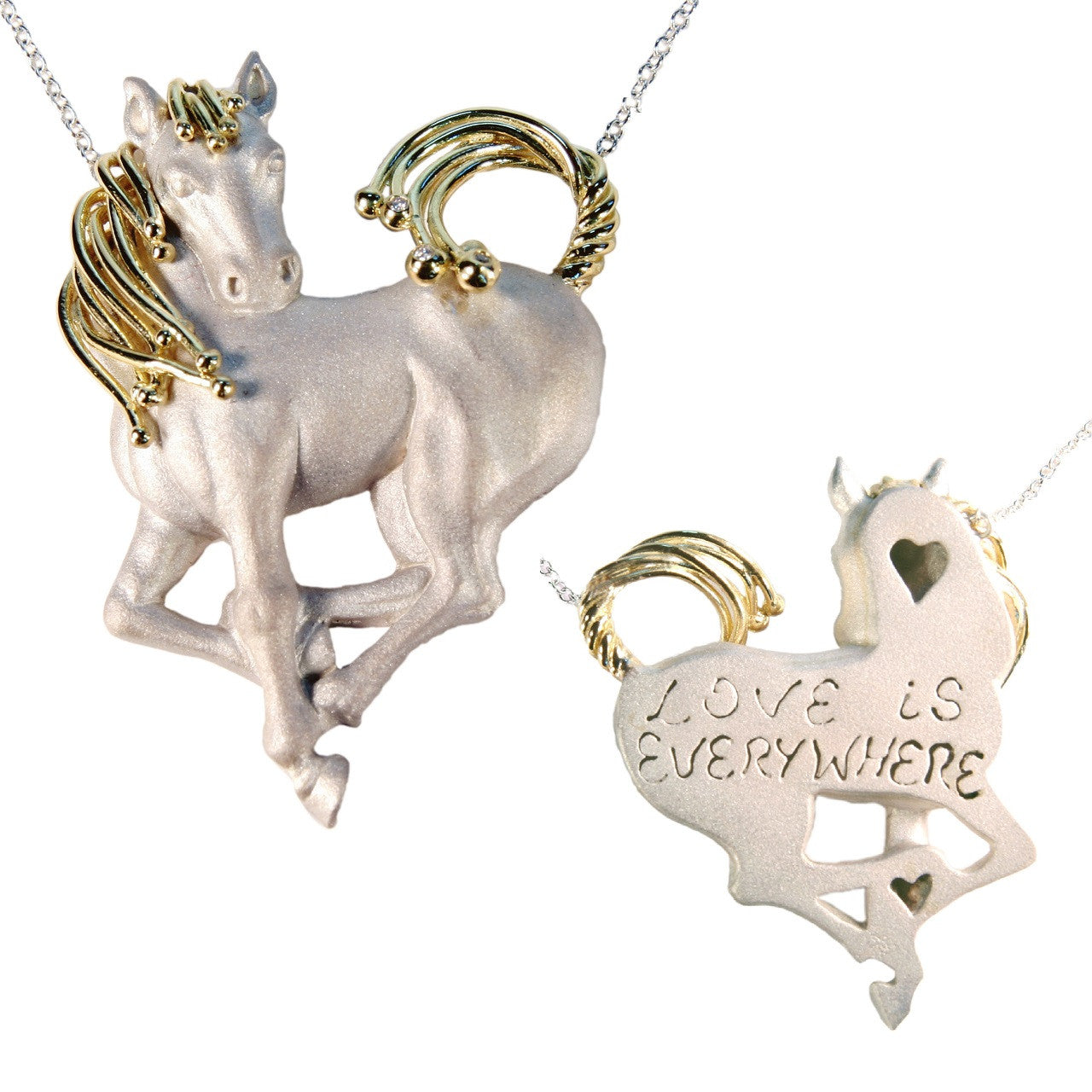 Equestrian Horse Heart Shape Necklace. Love is Everywhere. Diamonds in 18K Gold & Sterling Silver-0