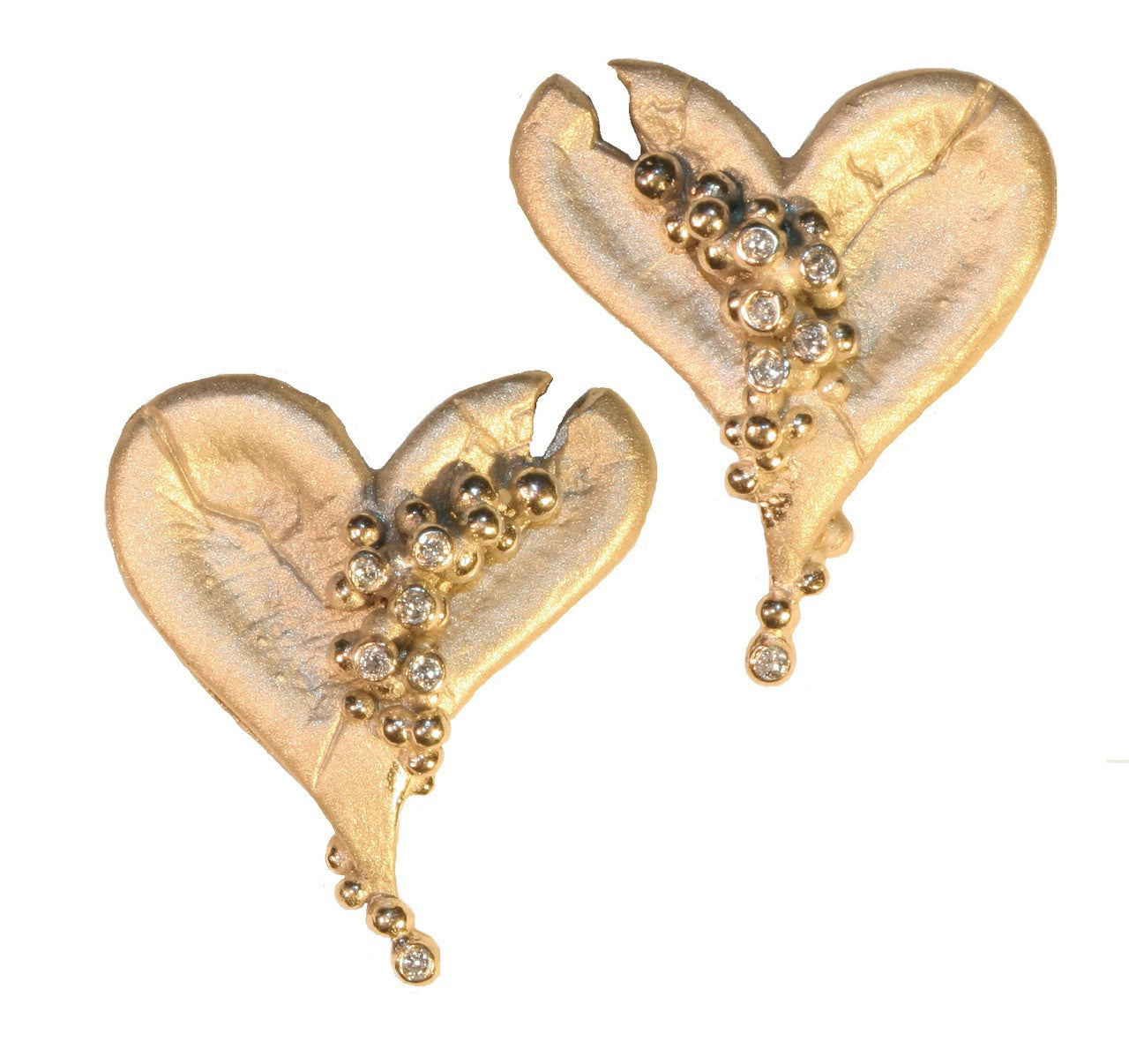 Hearts-Lucky Break Earrings-14K Gold with Overflowing Diamonds-1