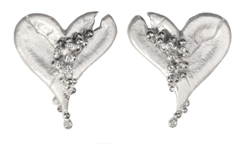 Hearts-Lucky Break Earrings-14K Gold with Overflowing Diamonds-2