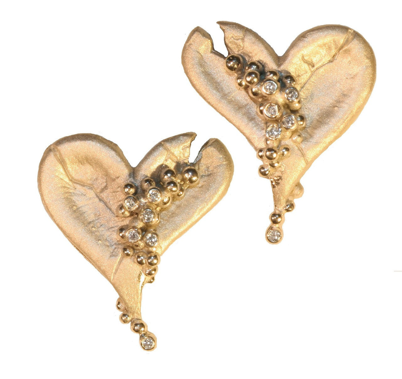 Hearts-Lucky Break Earrings-14K Gold with Overflowing Diamonds-6
