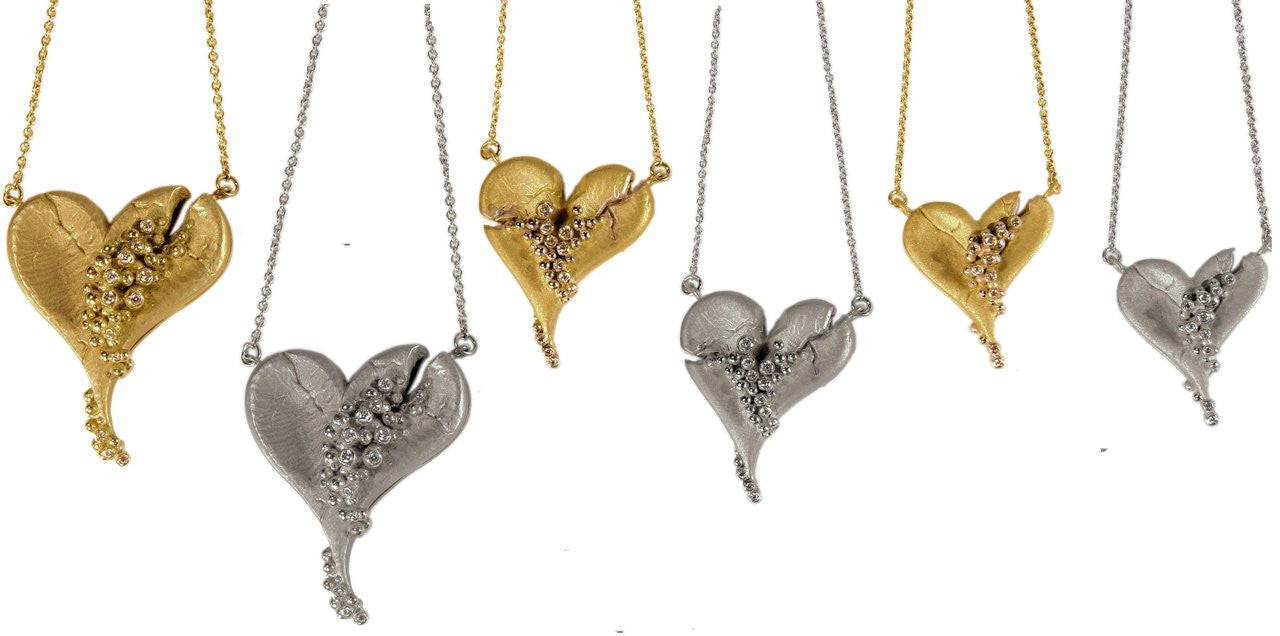 Hearts-Lucky Break Necklace-Medium-14K Gold with Diamonds