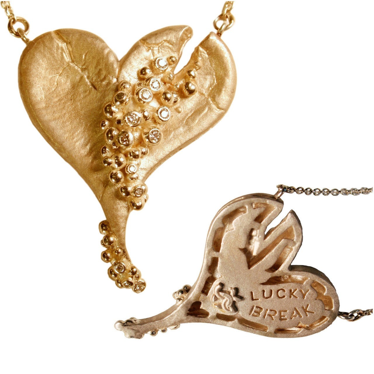 Hearts-Lucky Break Necklace-Large-14K Gold with Overflowing diamonds-14