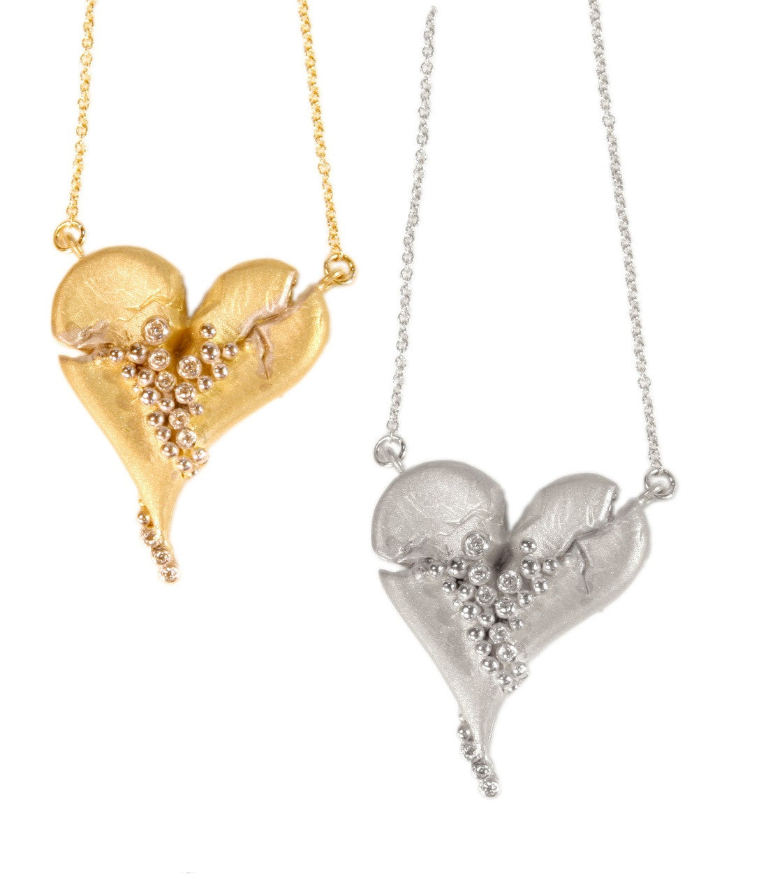 Hearts-Lucky Break Necklace-Medium-14K Gold with Diamonds