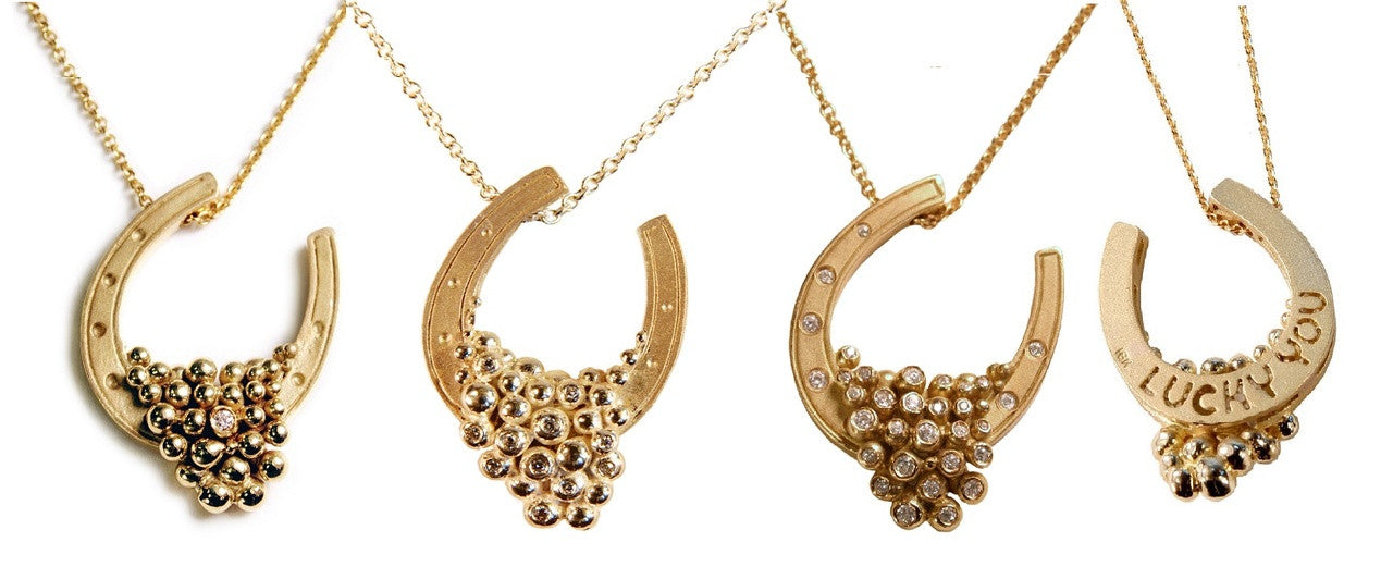 "Lucky You" Equestrian Horseshoe Necklace, 18K Gold, Overflowing with Diamonds.-4