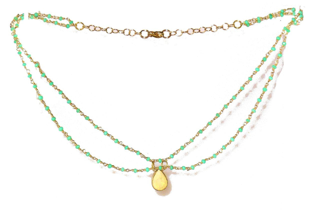 Ethiopian Opal on Chrisoprace wire wrapped double necklace-2