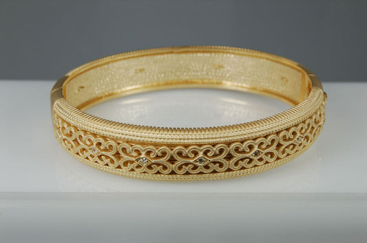 Elegant Gold & Sparkle-oval bangle in sterling silver, 18K plate & CZ