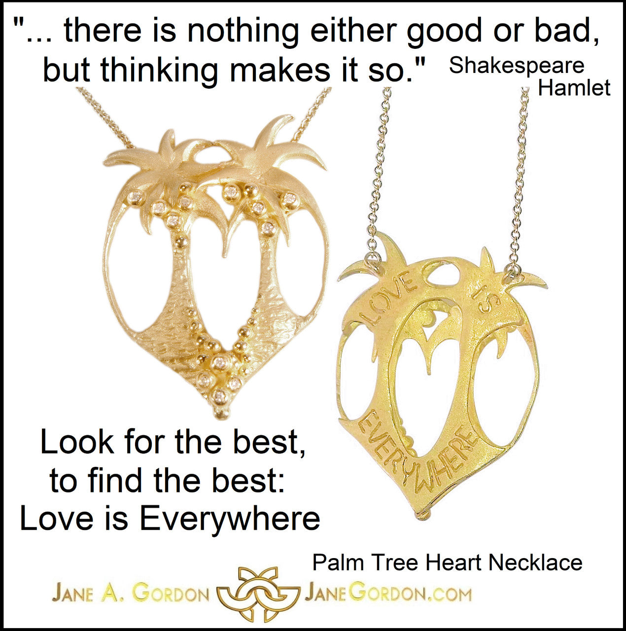 Love is Everywhere- Palm Tree Heart Necklace-18K Gold with Diamonds