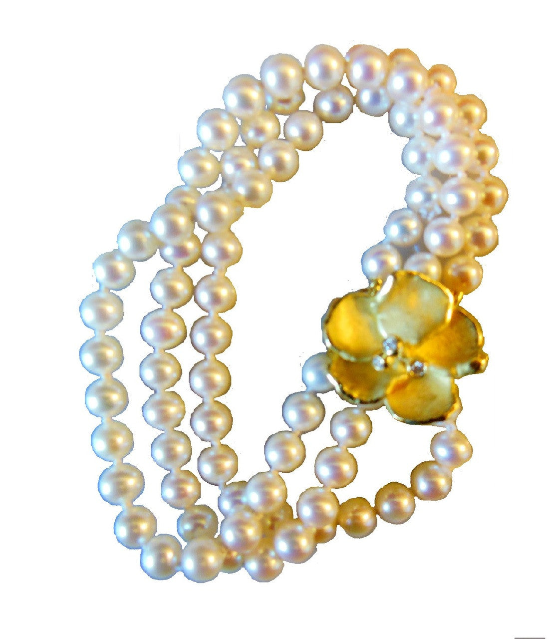 Metal Petals- Pansy Bracelet on pearls-18K  Gold & Diamonds-2